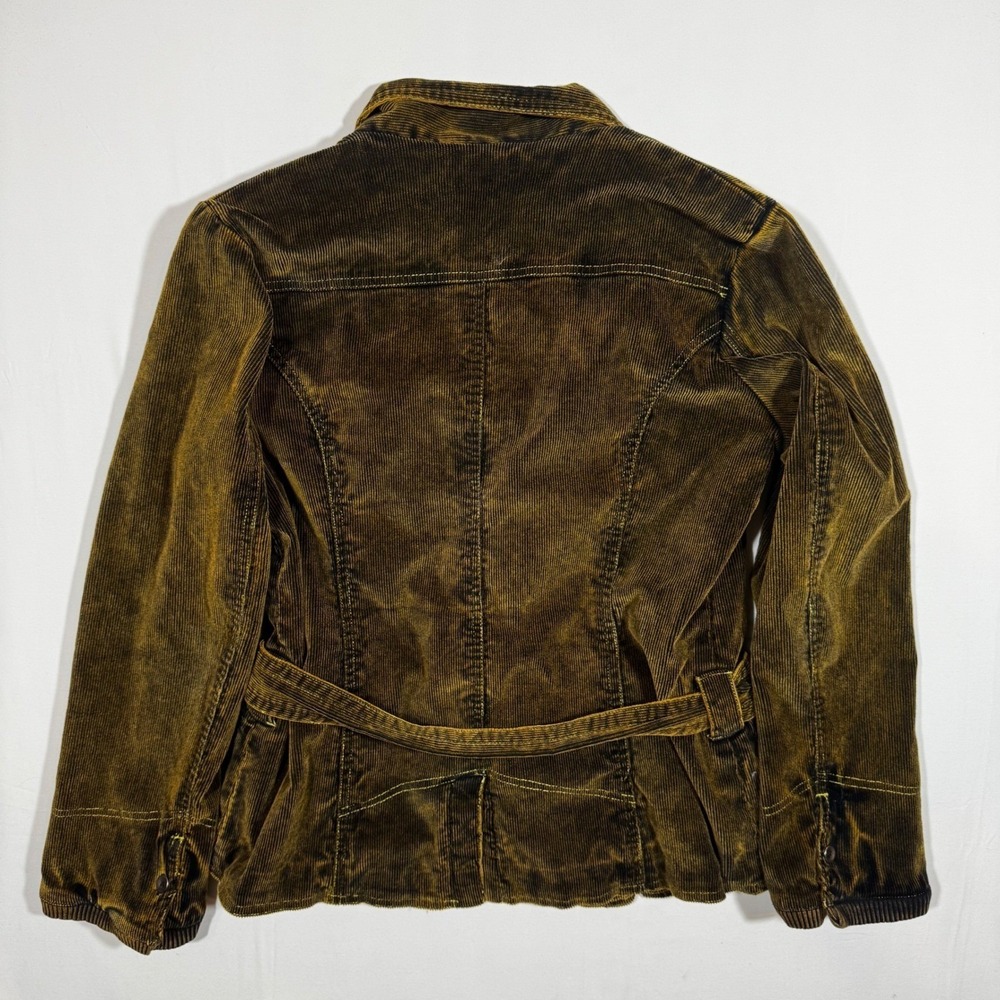 Vintage Y2K Corduroy Jacket Belted Fleece Warm Olive L Academia Steampunk Grunge - Picture 11 of 16